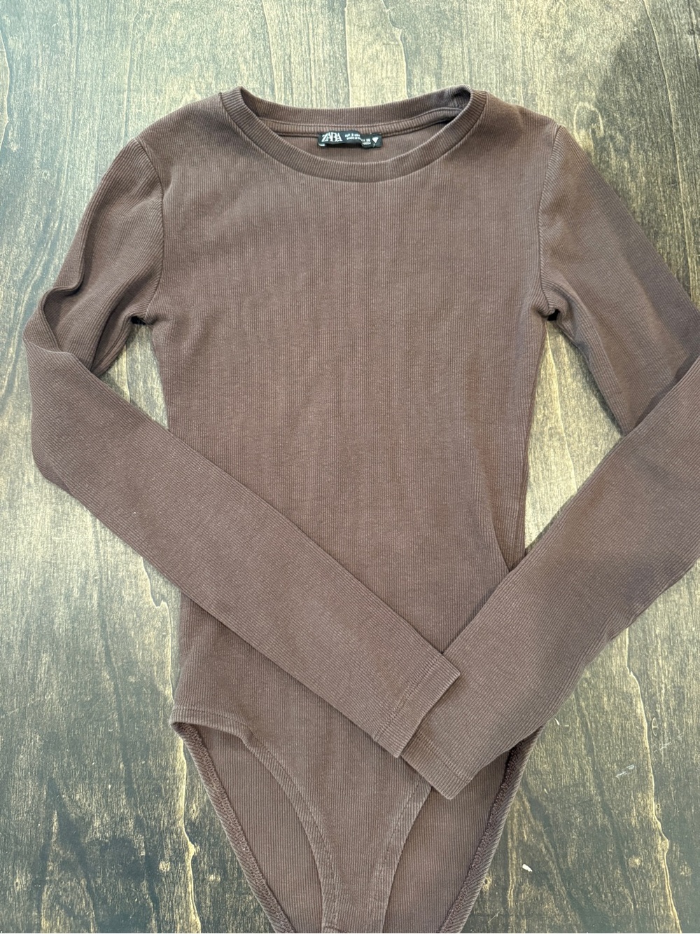 ZARA Chocolate Brown Ribbed Long-Sleeve Bodysuit
